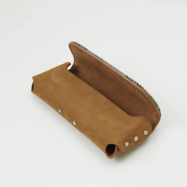 Harris Tweed Leather Glasses Case Chestnut Blue Tartan