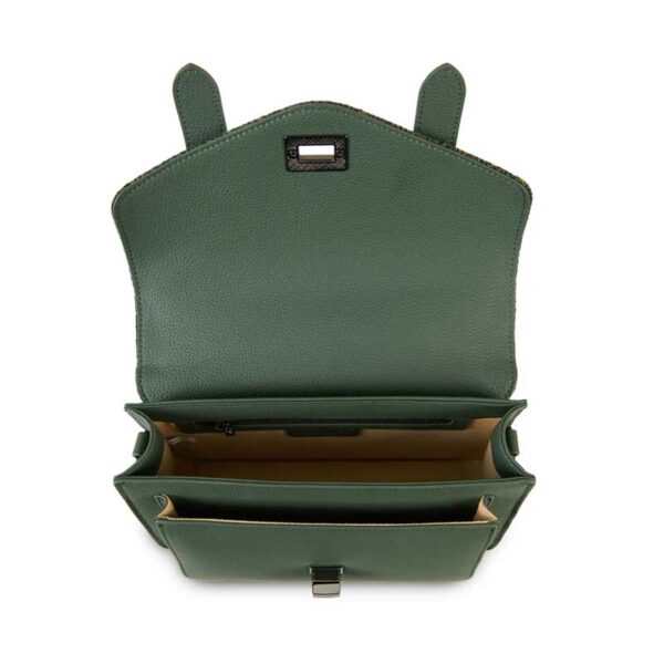 Harris Tweed Clutch, The Leather Medium Satchel, Islander, Dark Green Herringbone