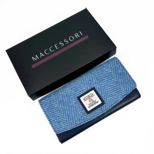 Harris Tweed Ladies Envelope Purse In Sky Blue