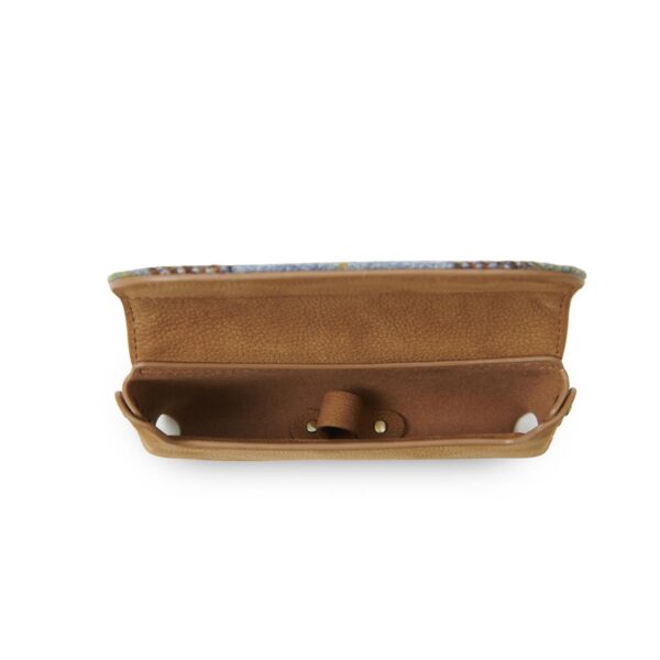 Harris Tweed Leather Glasses Case Chestnut Blue Tartan