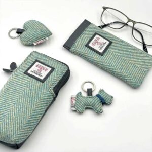Harris Tweed Glasses Sleeve in Turquoise Herringbone