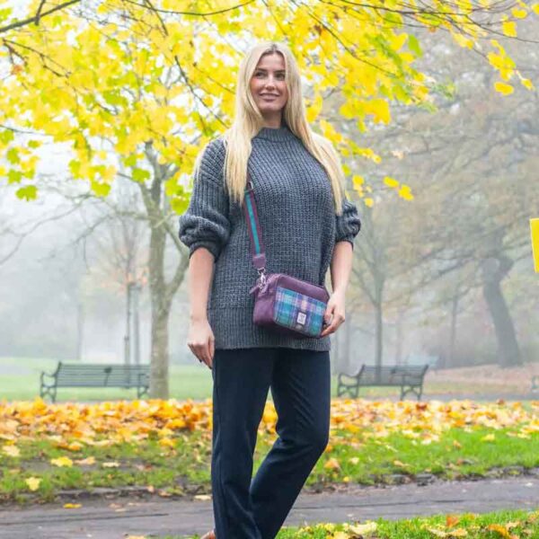 Harris Tweed Camera Bag In Green/Purple Plaid
