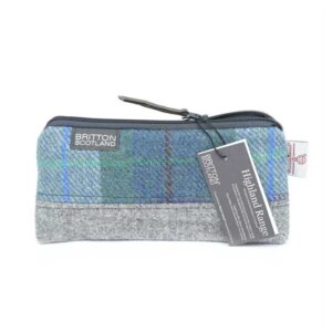Harris Tweed Highland Range Cosmetic Bag Blue Green Plaid