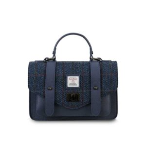 Harris Tweed Clutch, The Leather Medium Satchel, Islander, Navy Overcheck