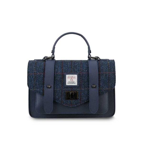 Harris Tweed Clutch, The Leather Medium Satchel, Islander, Navy Overcheck