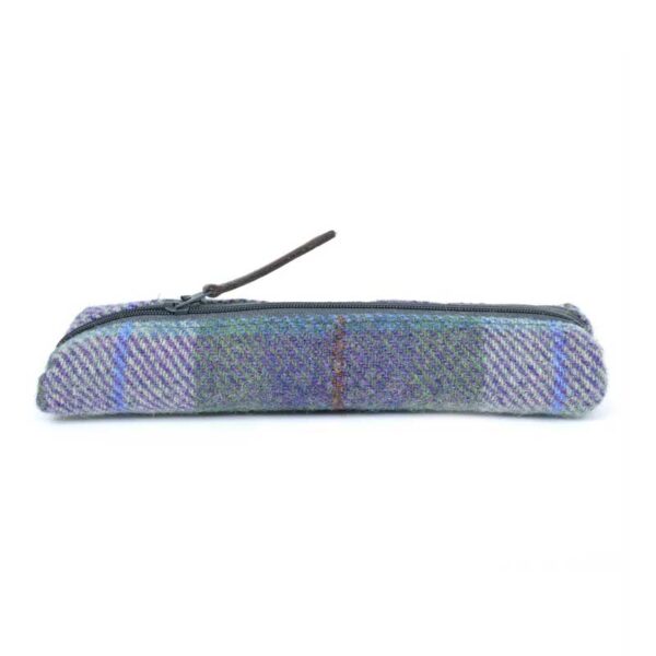 Harris Tweed Highland Range Slim Pencil Case Blue Green Plaid