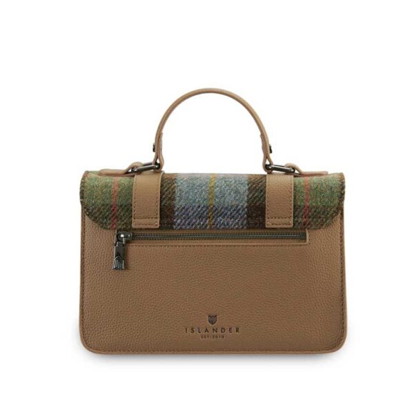 Harris Tweed Clutch, The Leather Medium Satchel, Islander, Chestnut Blue Tartan