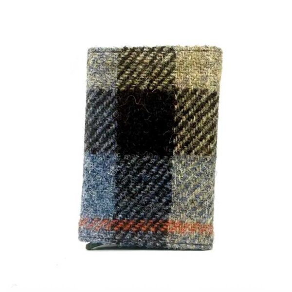 Harris Tweed Pop Up Card Holder In Blue/Brown Check