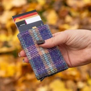 Harris Tweed Pop Up Card Holder In Green/Purple Plaid