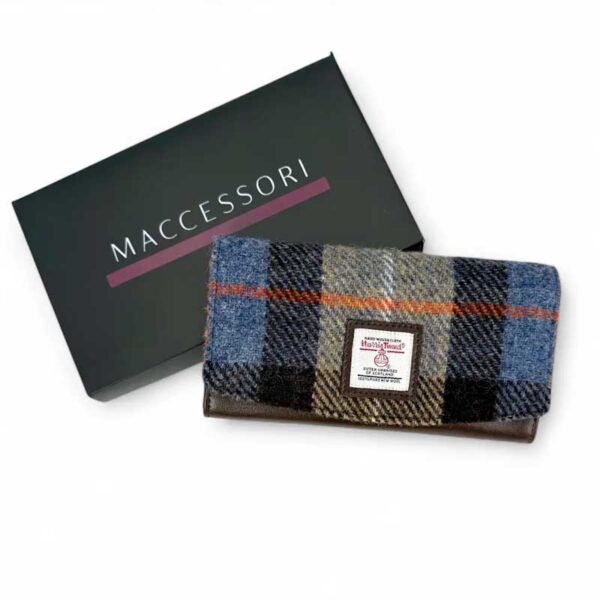 Harris Tweed Ladies Envelope Purse In Blue/Brown Check