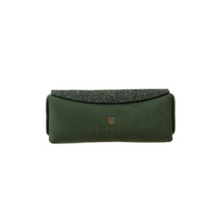 Harris Tweed Leather Glasses Case Dark Green Herringbone