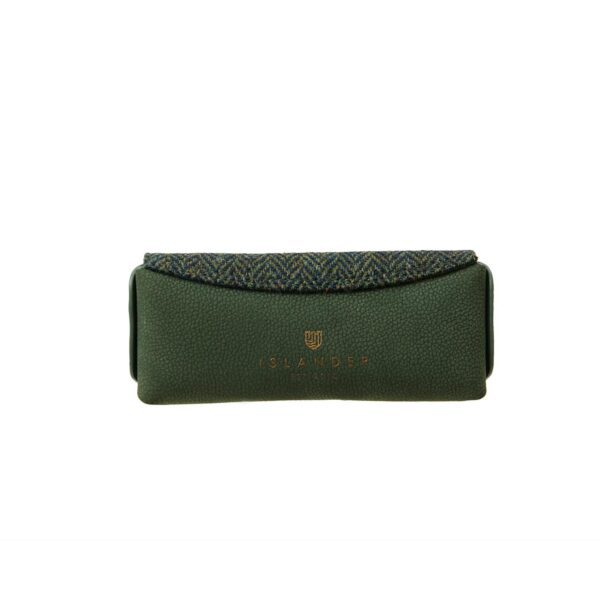 Harris Tweed Leather Glasses Case Dark Green Herringbone