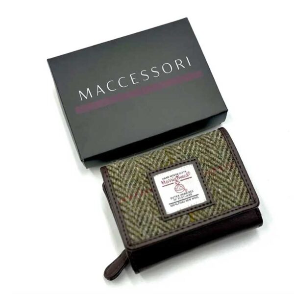 Harris Tweed Trifold Purse In Country Green