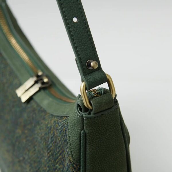 Harris Tweed Shoulder Bag, The Ellon, Islander, Dark Green Herringbone