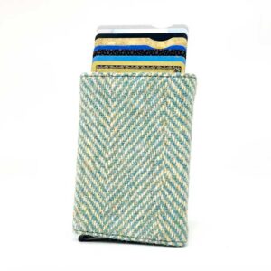 Harris Tweed Pop Up Card Holder In Turquoise Herringbone