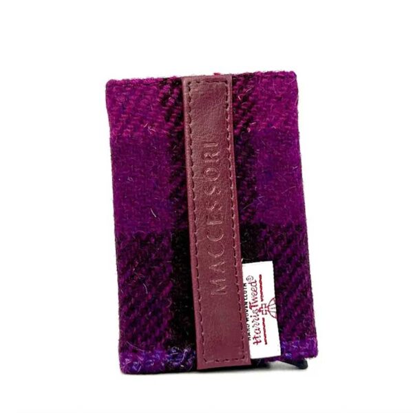 Harris Tweed Pop Up Card Holder In Purple Check