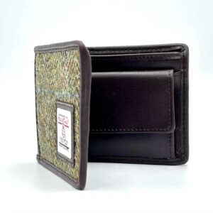 Harris Tweed Bifold Coin Wallet In Country Green