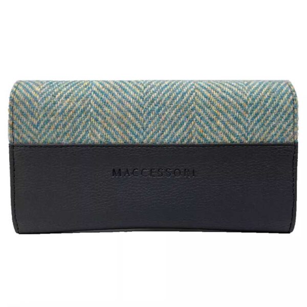 Harris Tweed Ladies Envelope Purse In Turquoise Herringbone