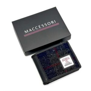 Harris Tweed Bifold Coin Wallet In Blue Check