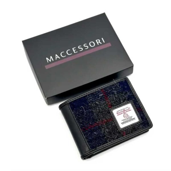 Harris Tweed Bifold Coin Wallet In Blue Check