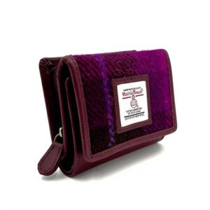 Harris Tweed Trifold Purse In Purple Check