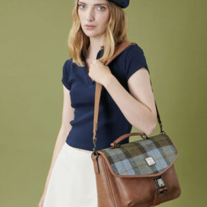 Harris Tweed The Laptop Satchel, Chestnut Blue Tartan