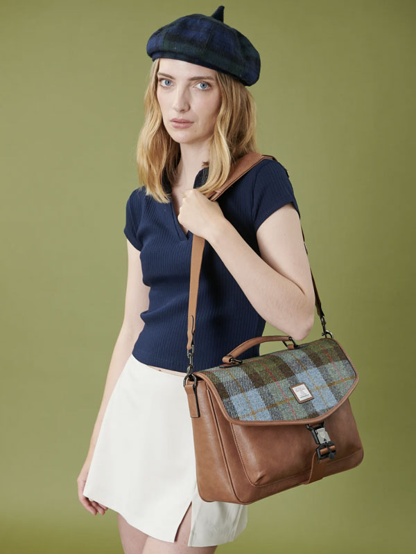 Harris Tweed The Laptop Satchel, Chestnut Blue Tartan