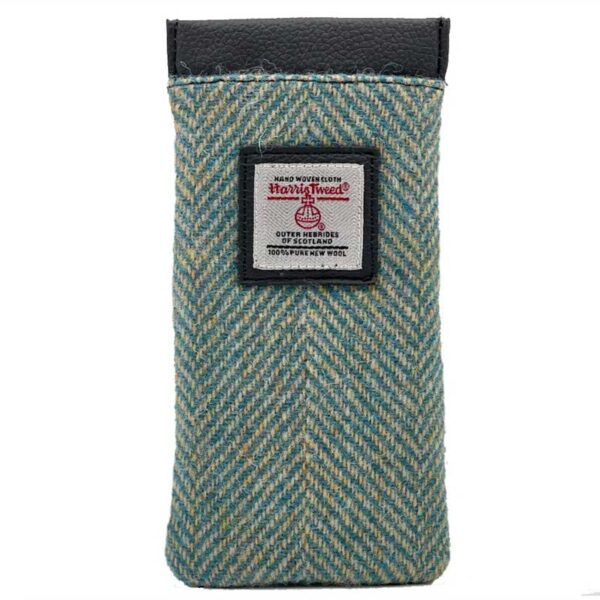 Harris Tweed Glasses Sleeve in Turquoise Herringbone